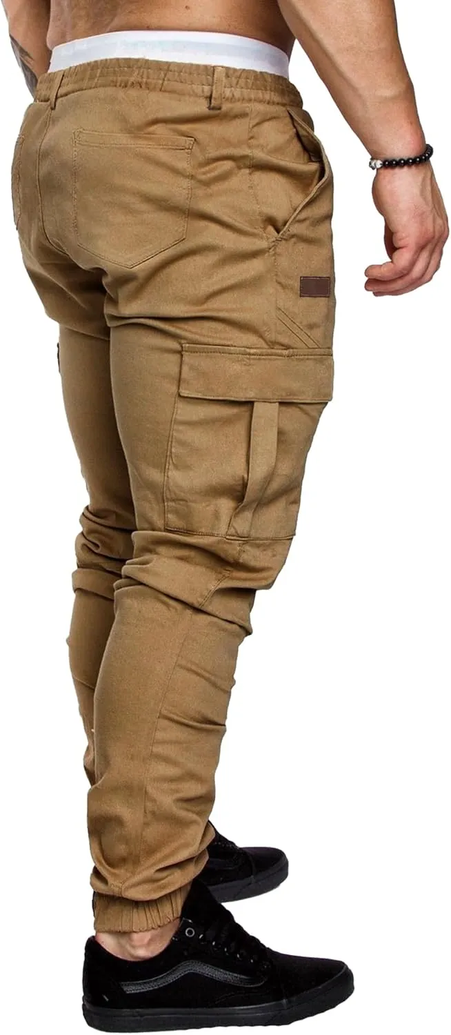 PLEPAN Men's Casual Cargo Pants Joggers Hiking Sweatpants Stretch Elastic Waist Work Pants with 6 Pockets