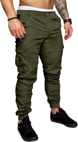 PLEPAN Men's Casual Cargo Pants Joggers Hiking Sweatpants Stretch Elastic Waist Work Pants with 6 Pockets