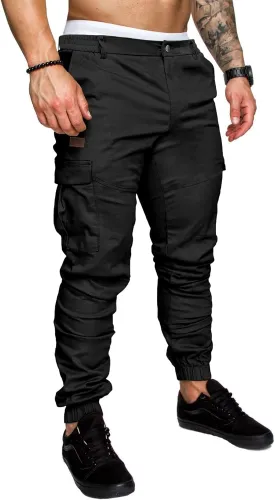 PLEPAN Men's Casual Cargo Pants Joggers Hiking Sweatpants Stretch Elastic Waist Work Pants with 6 Pockets