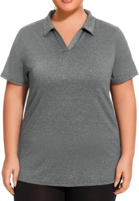 Plus Size Polo Shirts for Women Short Sleeve Golf Shirts V Neck Loose Fit Tennis Shirts Quick-Drying Workout Tops