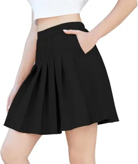 SANGTREE Girl Women Plus Size Pleated Uniform Casual Skater Tennis Skirt with Elastic Waist and Pockets