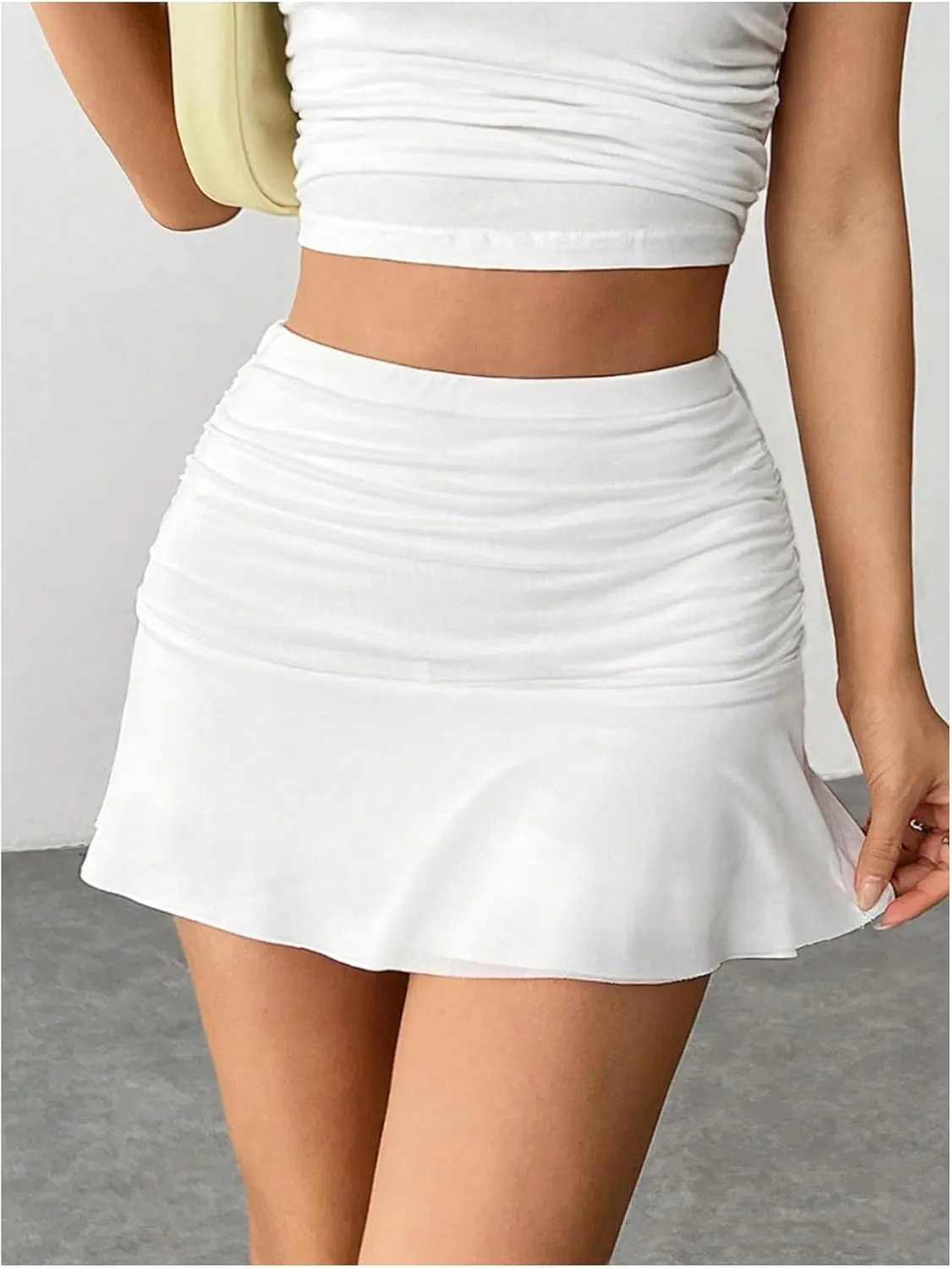 SOLY HUX Women's Ruched Ruffle Short Skirt High Waisted Bodycon Tennis A Line Mini Skirts