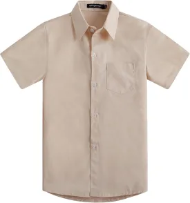 Spring&Gege Boys' Short Sleeve Dress Shirts Formal Uniform Woven Solid