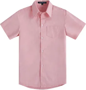 Spring&Gege Boys' Short Sleeve Dress Shirts Formal Uniform Woven Solid
