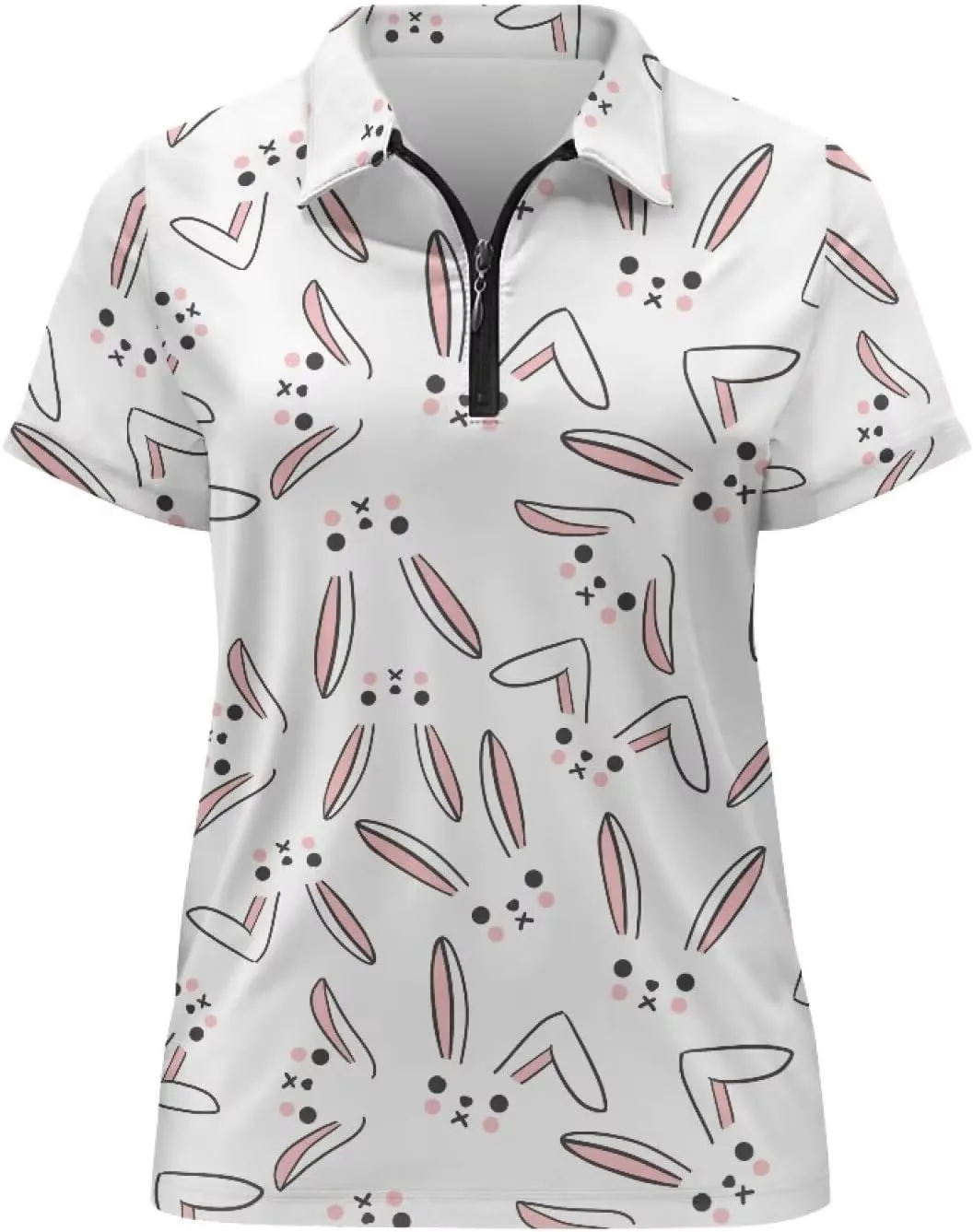 Suobstales Women's Golf Shirt Short Sleeve with Zip Up Quick Dry Stretch Tennis Collared Polo Shirts Golf Clothes for Women
