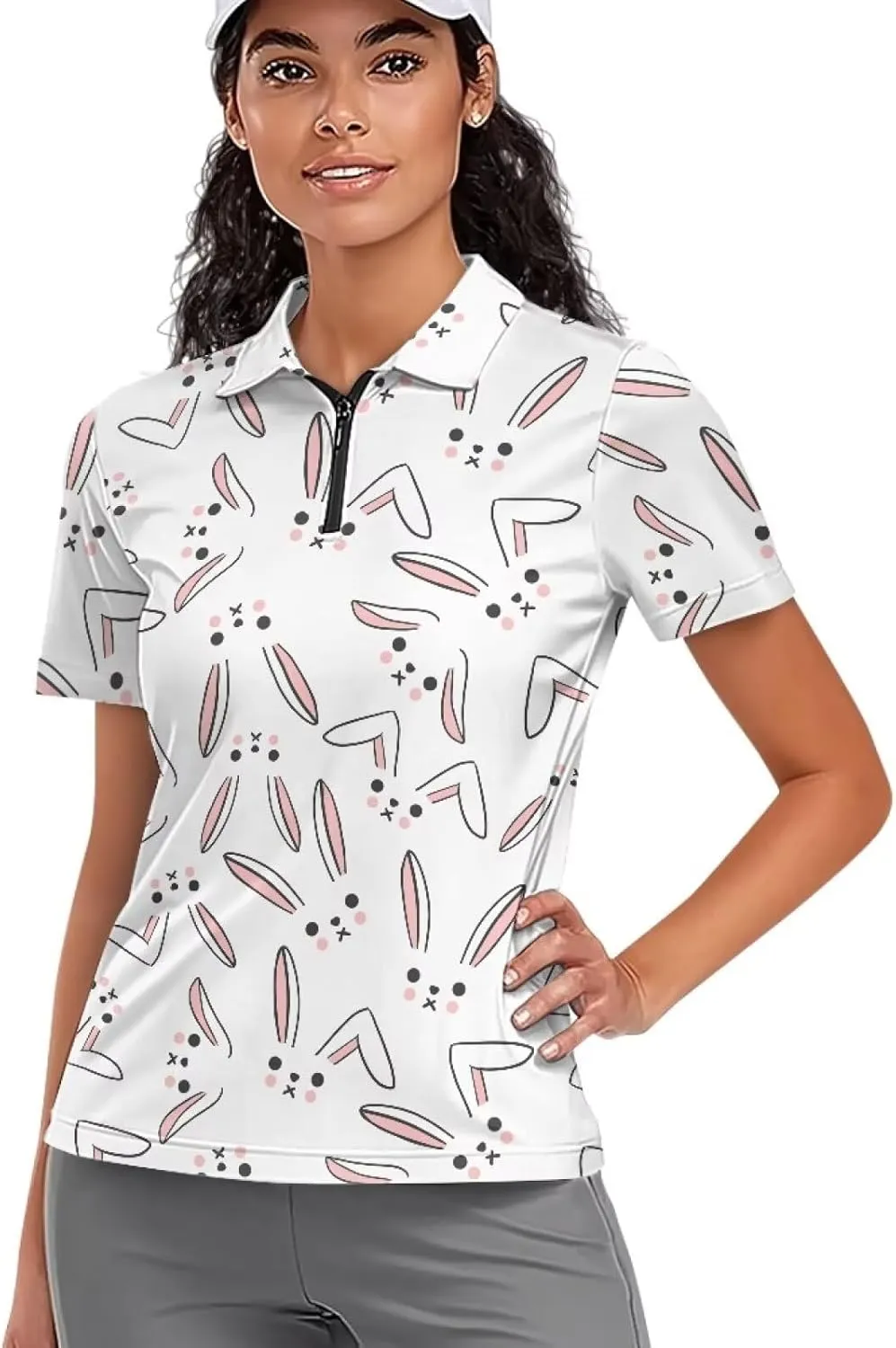 Suobstales Women's Golf Shirt Short Sleeve with Zip Up Quick Dry Stretch Tennis Collared Polo Shirts Golf Clothes for Women