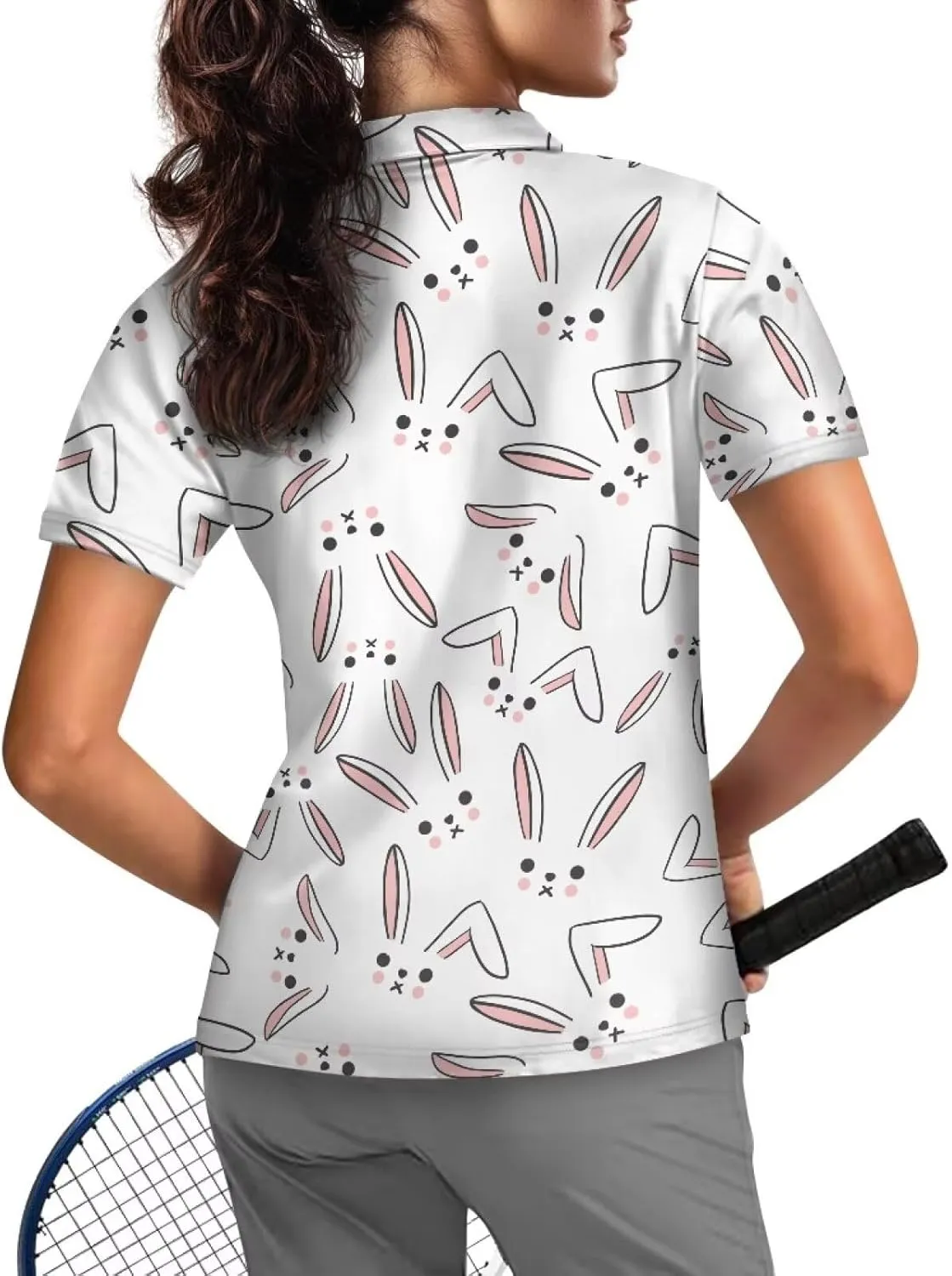 Suobstales Women's Golf Shirt Short Sleeve with Zip Up Quick Dry Stretch Tennis Collared Polo Shirts Golf Clothes for Women