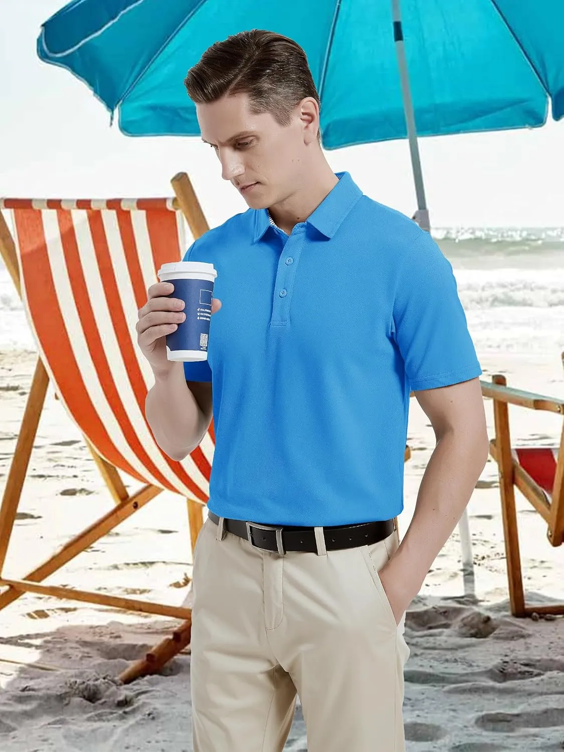 TACVASEN Men's Polo Shirts Short Sleeve Casual Cotton Pique 3 Buttons T-Shirts Classic Fit Golf Polo Shirts
