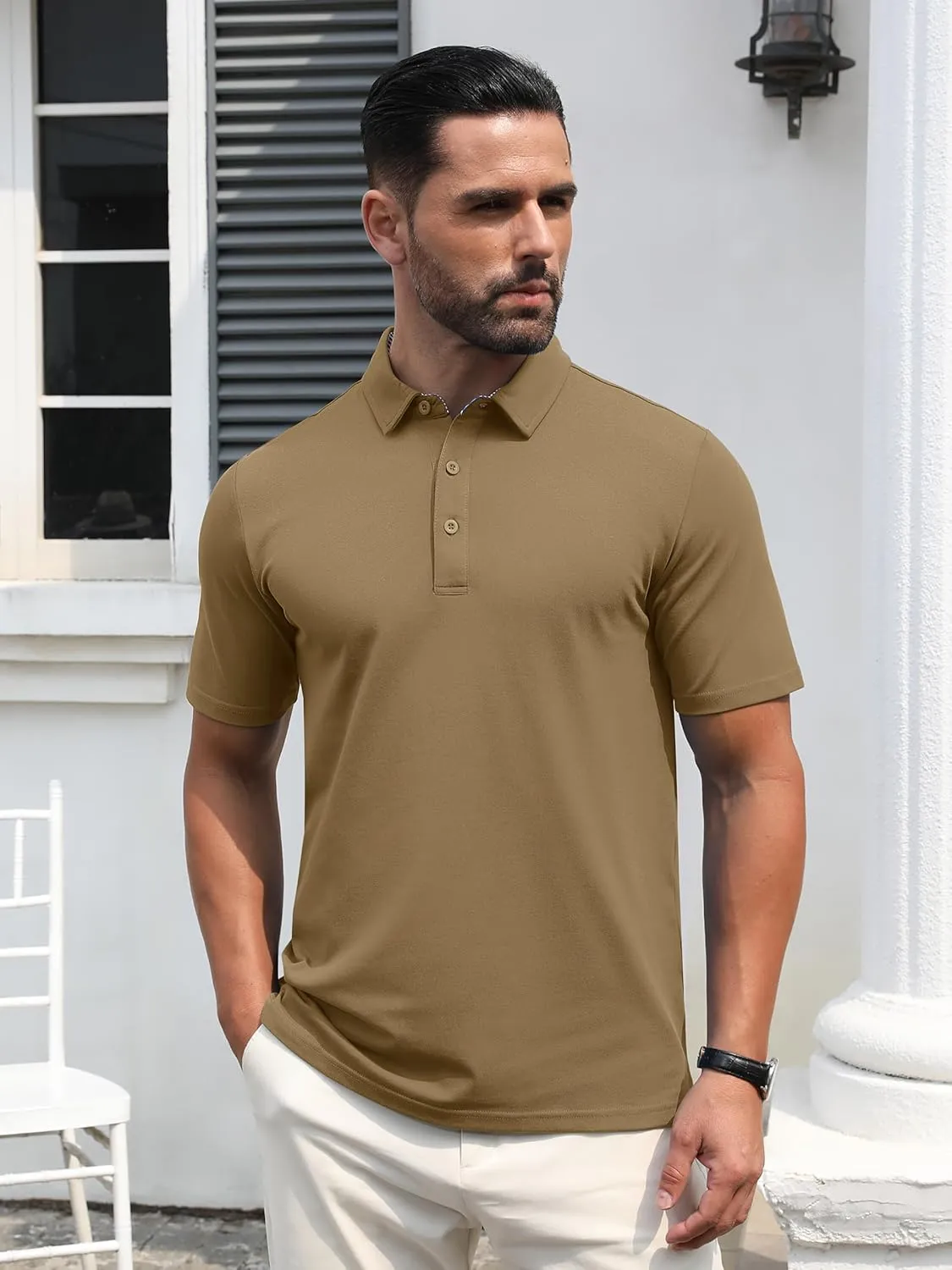 TACVASEN Men's Polo Shirts Short Sleeve Casual Cotton Pique 3 Buttons T-Shirts Classic Fit Golf Polo Shirts