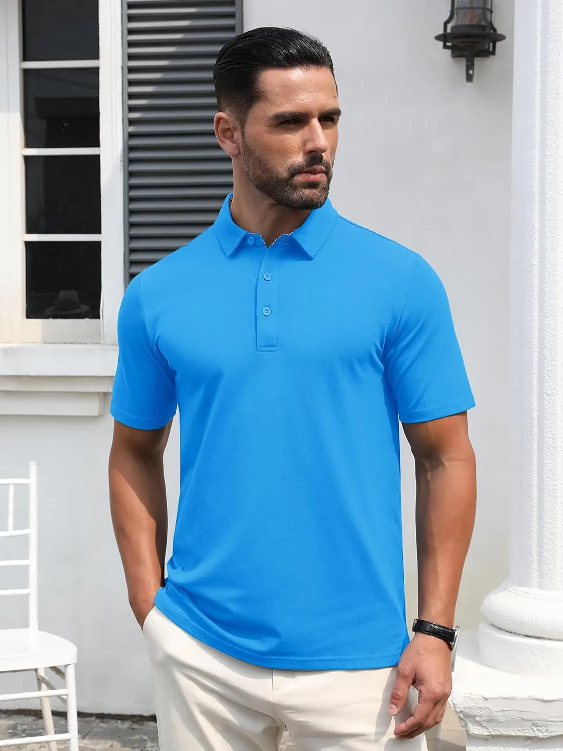 TACVASEN Men's Polo Shirts Short Sleeve Casual Cotton Pique 3 Buttons T-Shirts Classic Fit Golf Polo Shirts