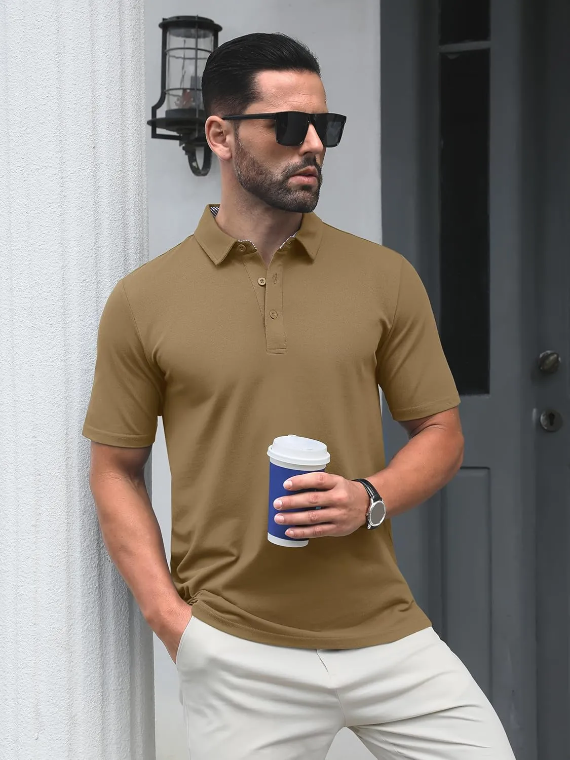 TACVASEN Men's Polo Shirts Short Sleeve Casual Cotton Pique 3 Buttons T-Shirts Classic Fit Golf Polo Shirts