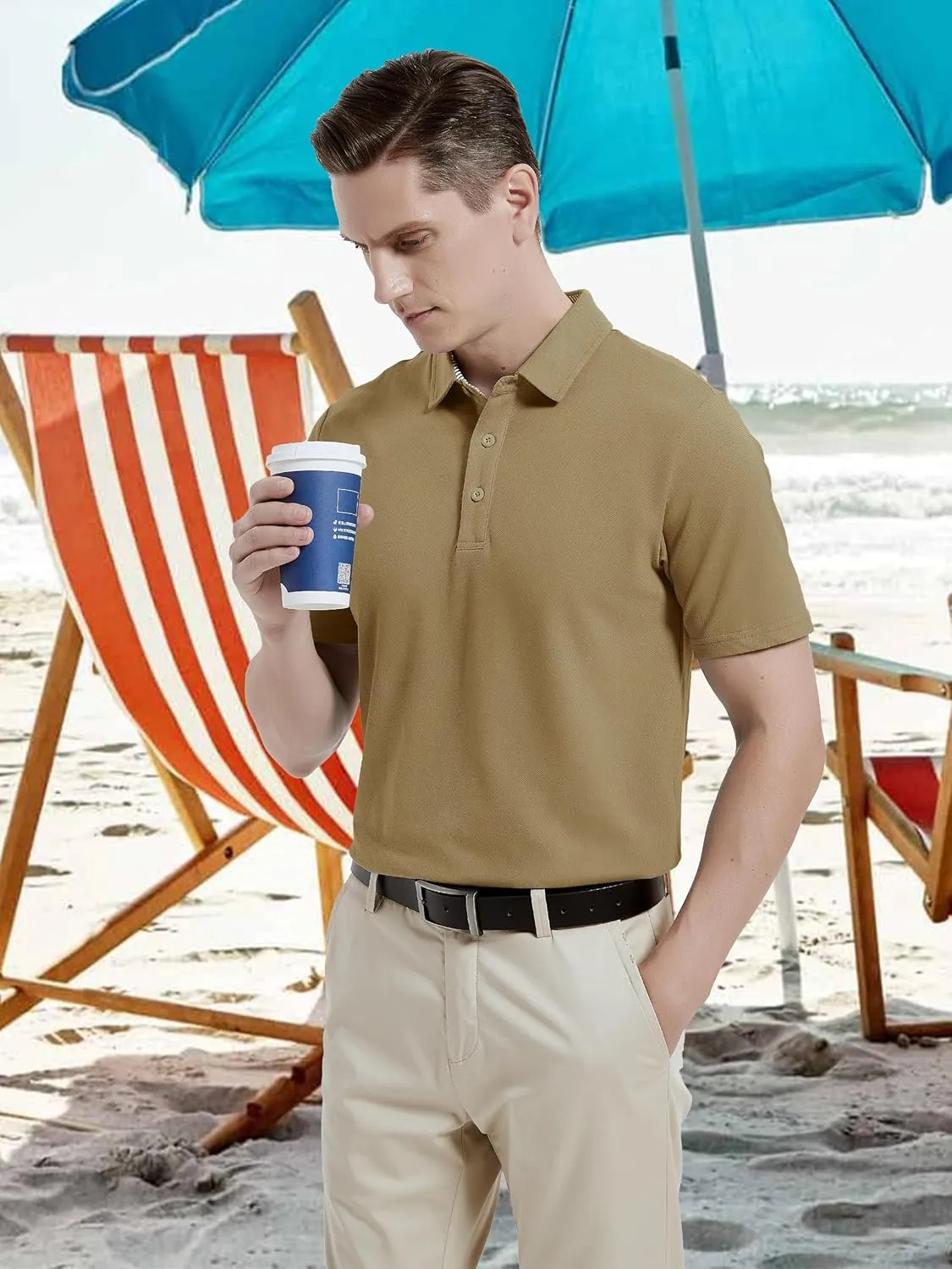 TACVASEN Men's Polo Shirts Short Sleeve Casual Cotton Pique 3 Buttons T-Shirts Classic Fit Golf Polo Shirts