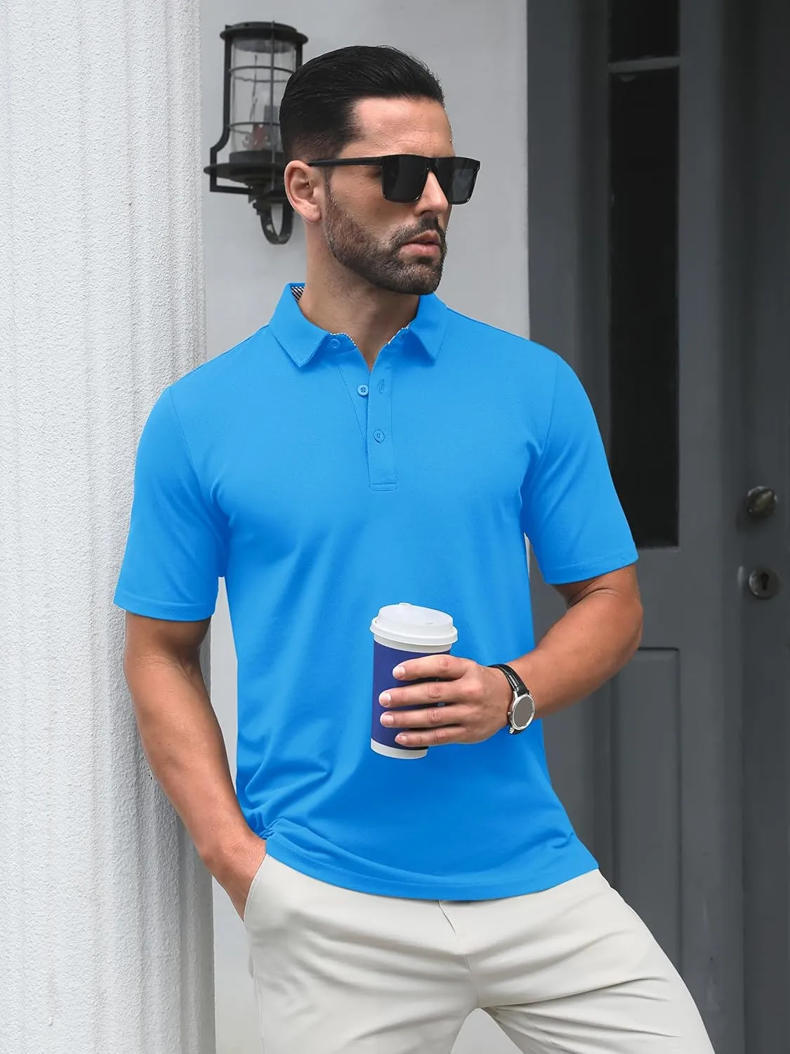 TACVASEN Men's Polo Shirts Short Sleeve Casual Cotton Pique 3 Buttons T-Shirts Classic Fit Golf Polo Shirts