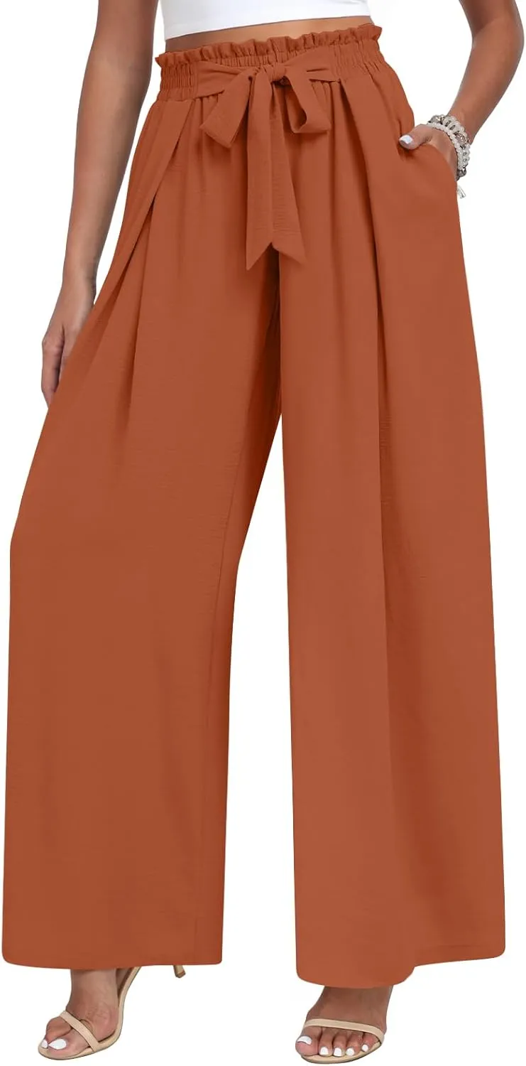 TAOHUADAO Wide Leg Pants for Women High Waisted Plus Size Palazzo Pants Casual Flowy Trousers with Pockets