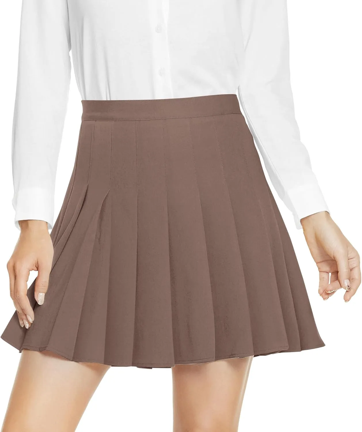 Urban CoCo Women's Pleated High Waist Solid School Uniform Skirt