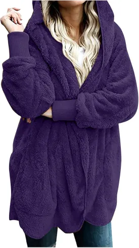 Winter Cardigan for Women,Womens Warm Lapel Faux Fur Fluffy Coats Long Sleeve Fleece Jacket Fuzzy Pea Coat Overwear