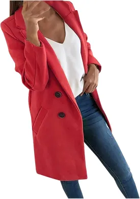 Winter Coats for Women Basic Essential Double Breasted Midi Wool Blend Pea Coats 2022 Blazer Jackets for Women Winter Coat