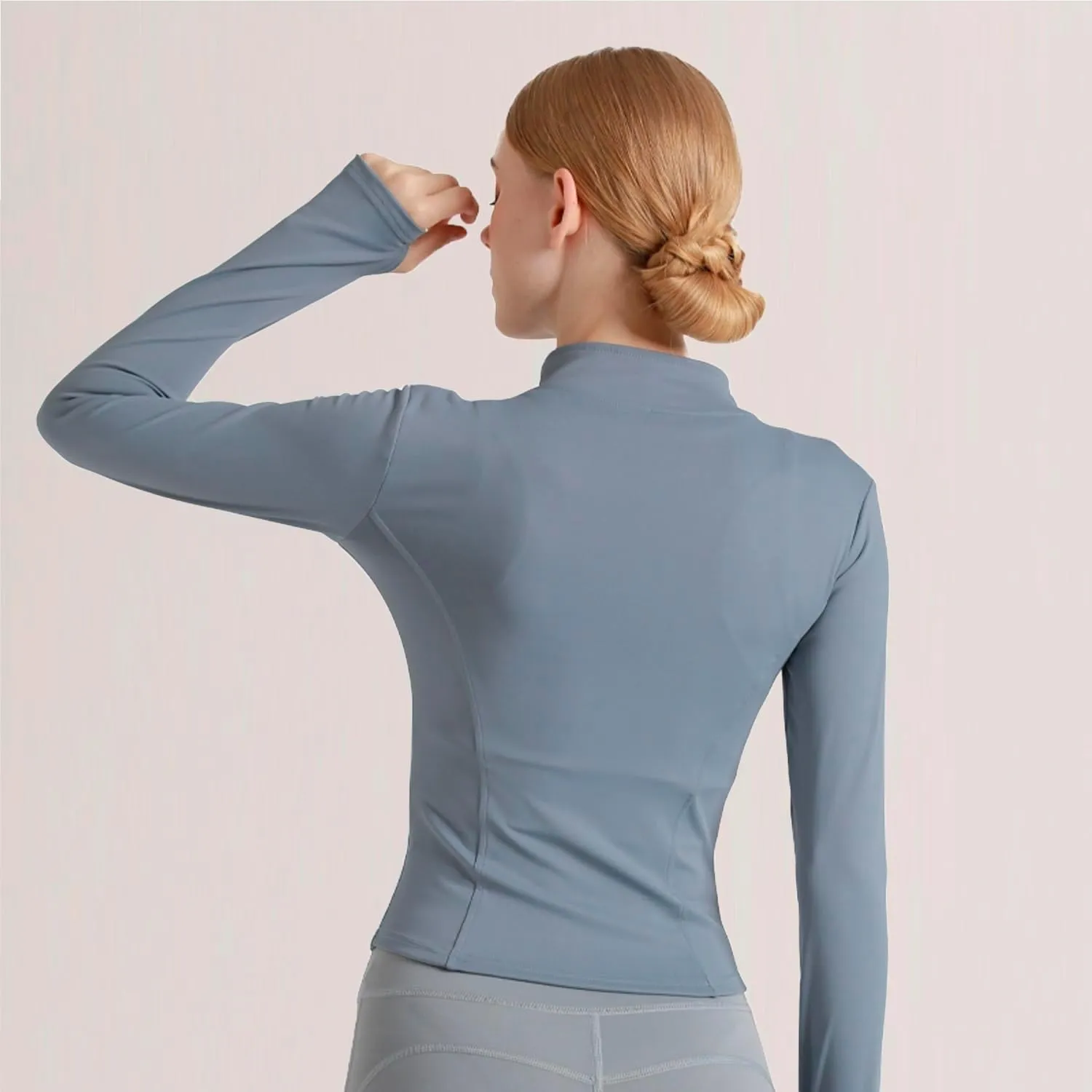 Women's Cropped Lightweight Stretchy Running Track Jackets Full Zip Slim Fit Athletic Tops with Thumb Holes