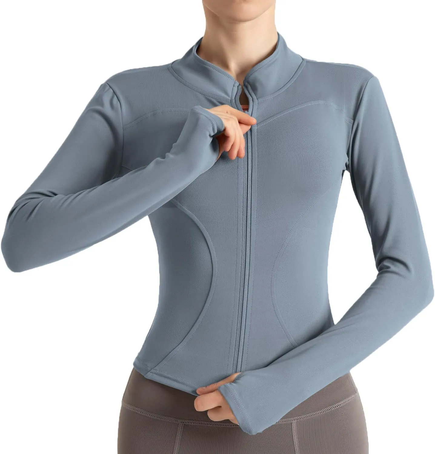 Women's Cropped Lightweight Stretchy Running Track Jackets Full Zip Slim Fit Athletic Tops with Thumb Holes