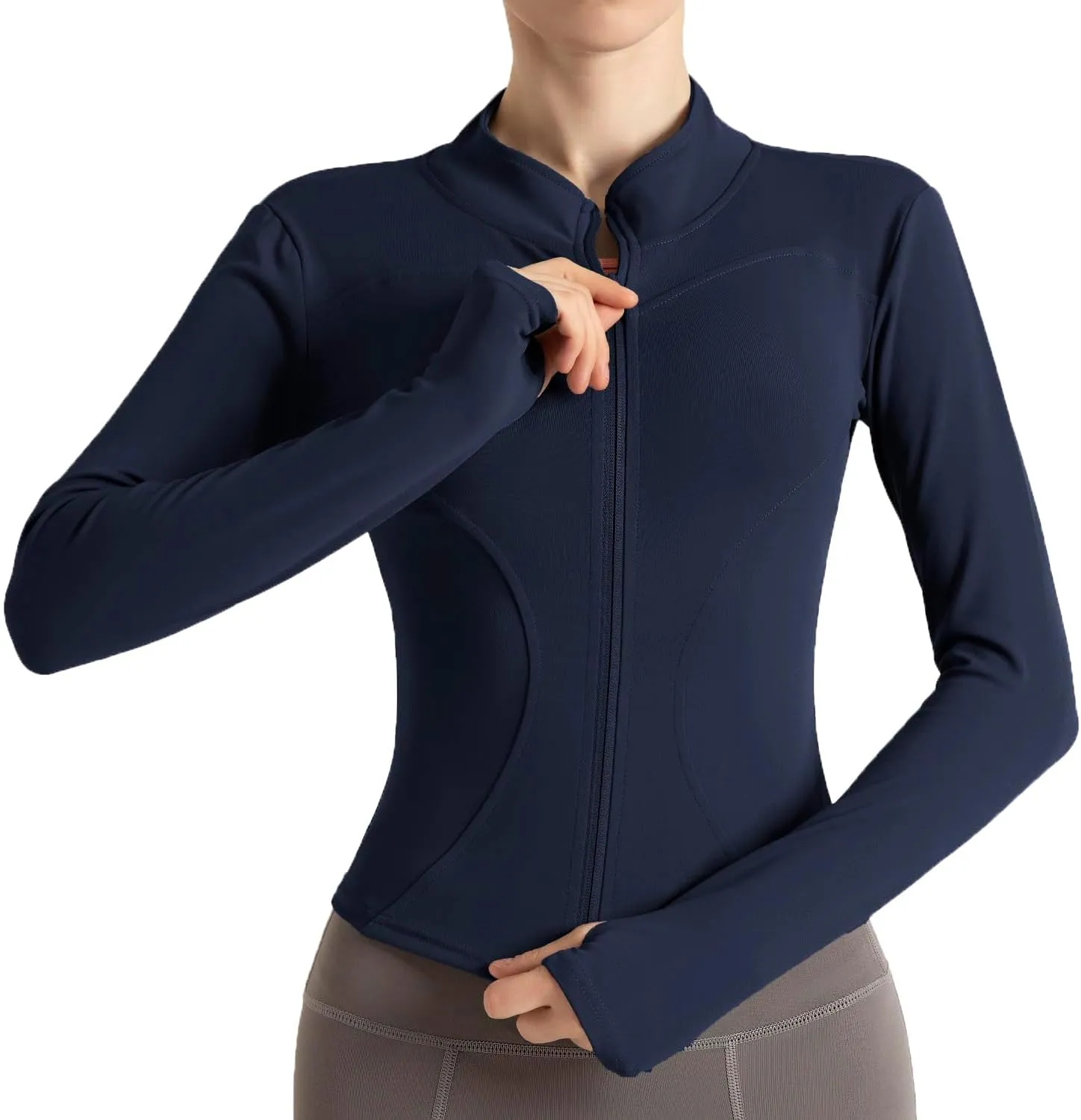 Women's Cropped Lightweight Stretchy Running Track Jackets Full Zip Slim Fit Athletic Tops with Thumb Holes