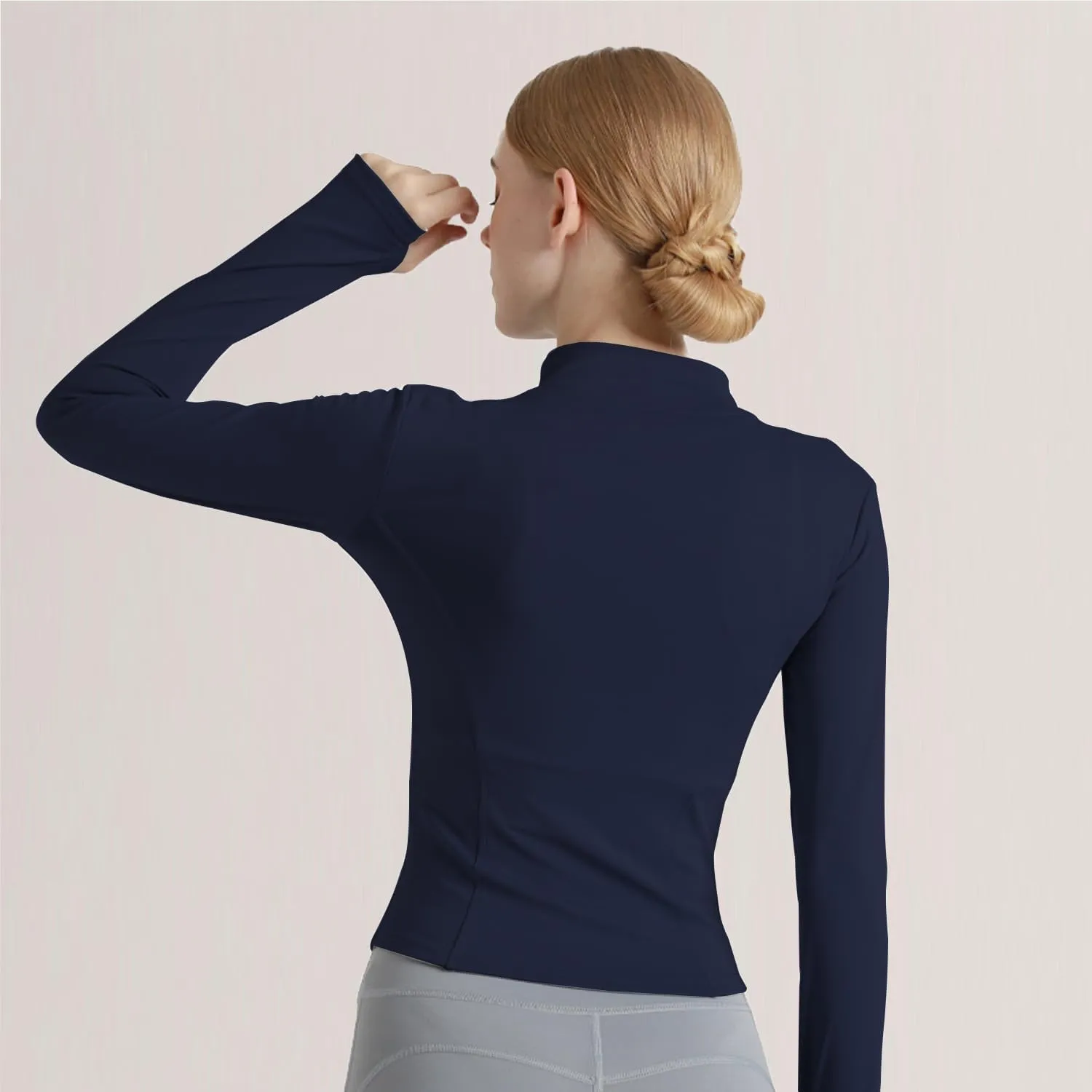 Women's Cropped Lightweight Stretchy Running Track Jackets Full Zip Slim Fit Athletic Tops with Thumb Holes