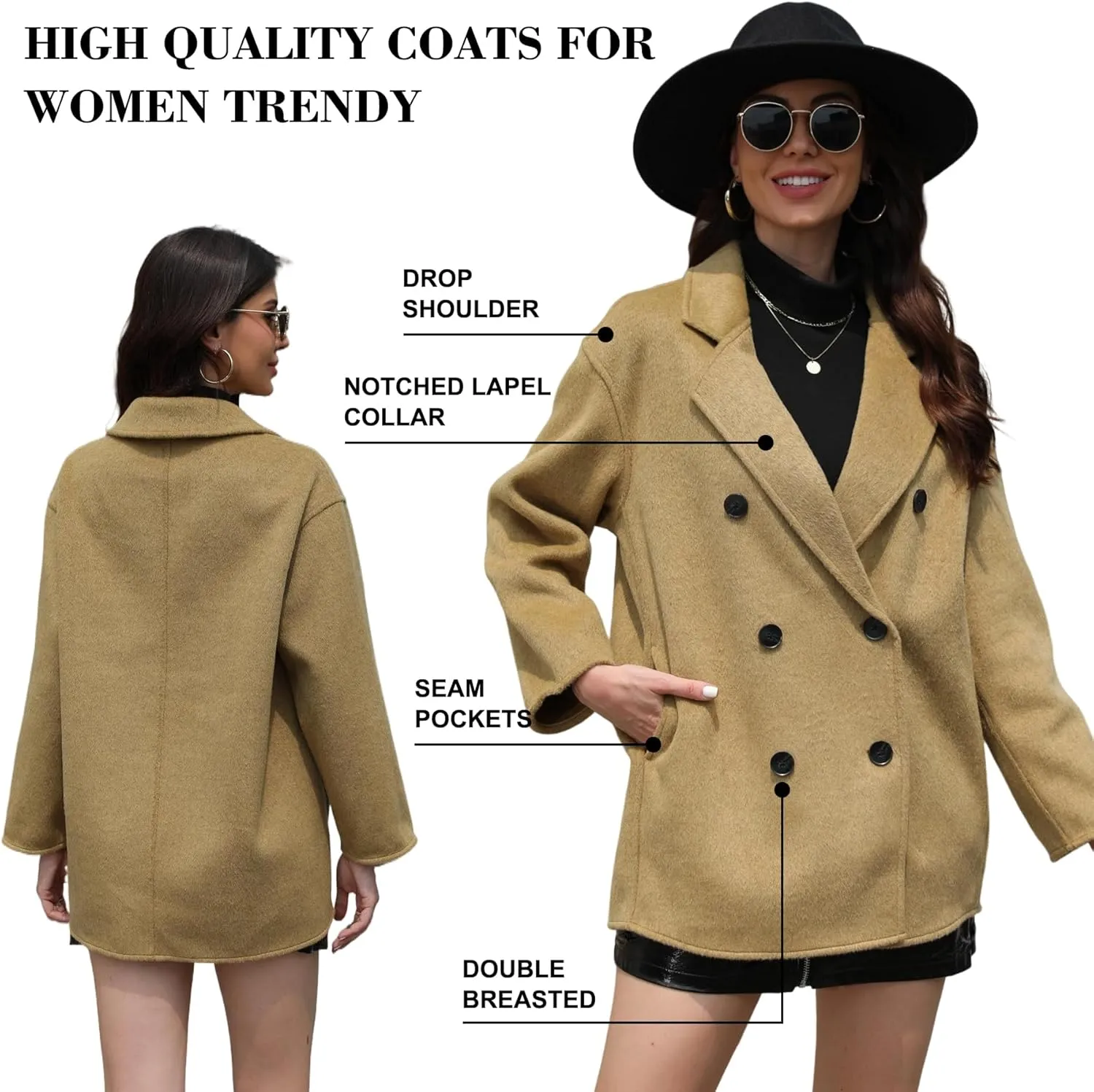 Wool Blend Wrap Coat Women's Superior 70% Wool Coat, Classy Long Wool Coat with Belt