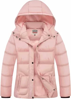 WULFUL Women's Winter Coats Lightweight Warm Thicken Puffer Jacket Waterproof Quilted Winter Jacket with Removable Hood