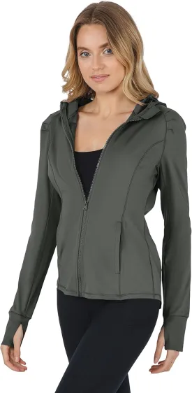 Yogalicious Full-Zip Lightweight Hooded Running Workout Yoga Lux Jacket with Pockets