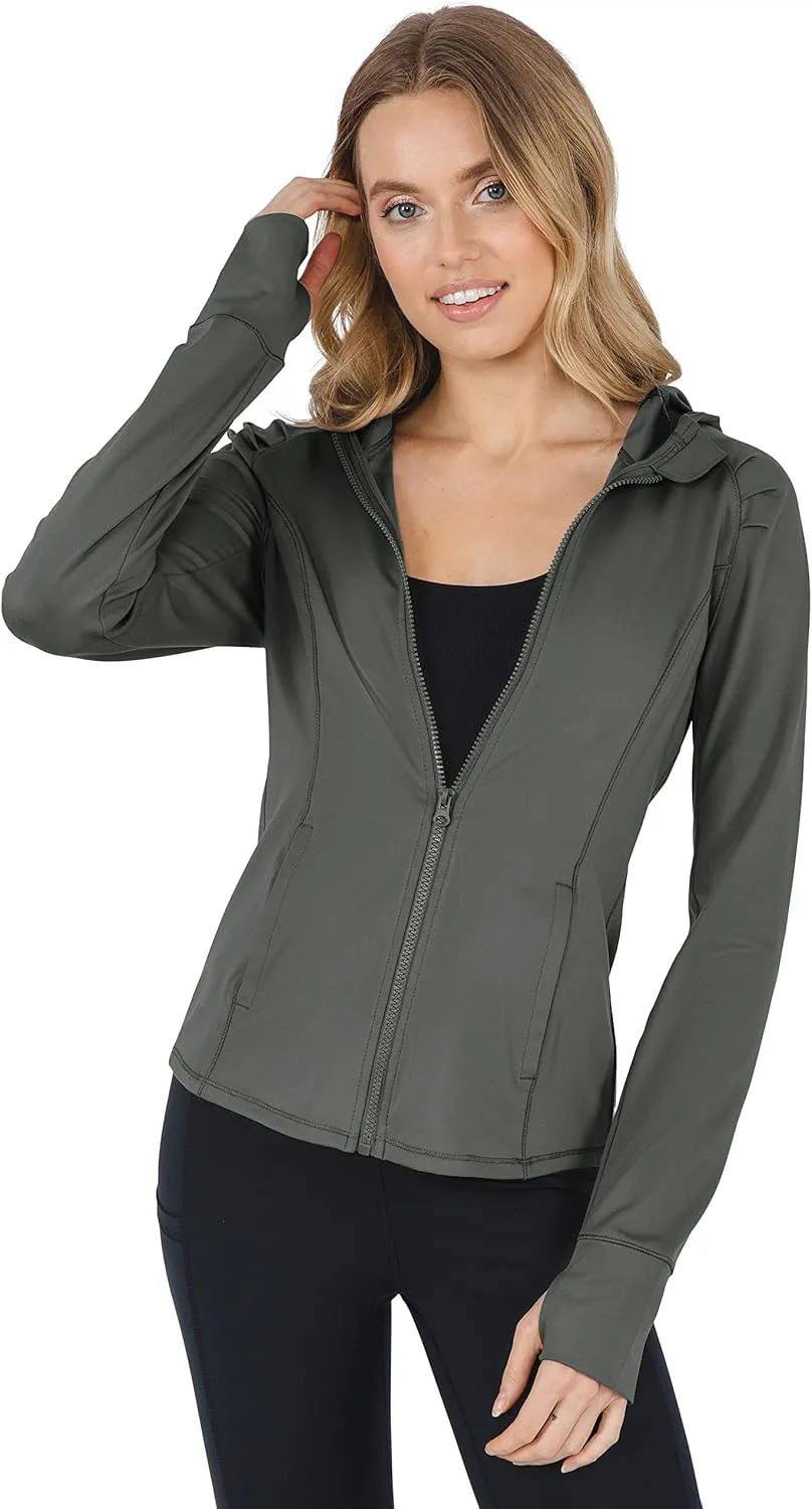 Yogalicious Full-Zip Lightweight Hooded Running Workout Yoga Lux Jacket with Pockets