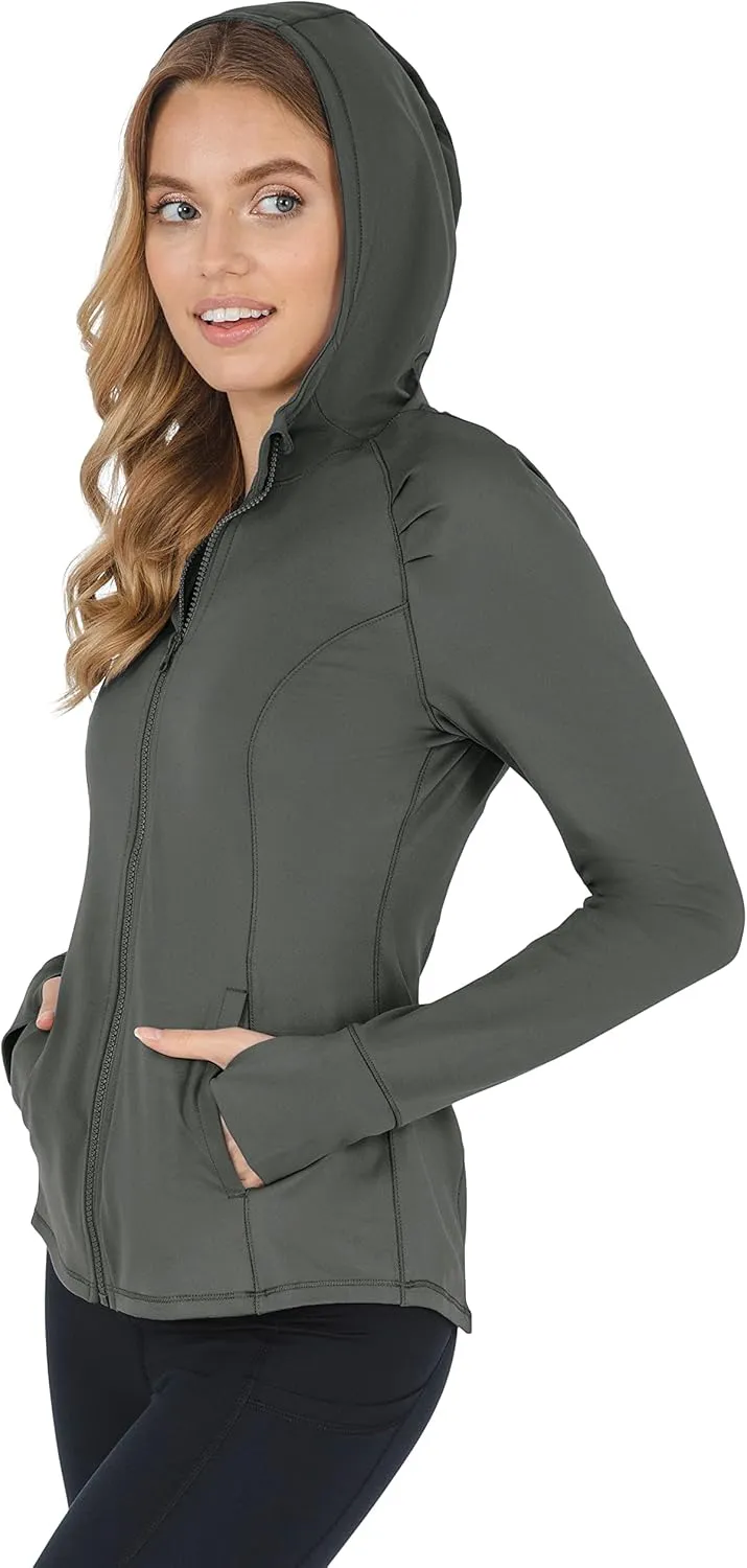 Yogalicious Full-Zip Lightweight Hooded Running Workout Yoga Lux Jacket with Pockets