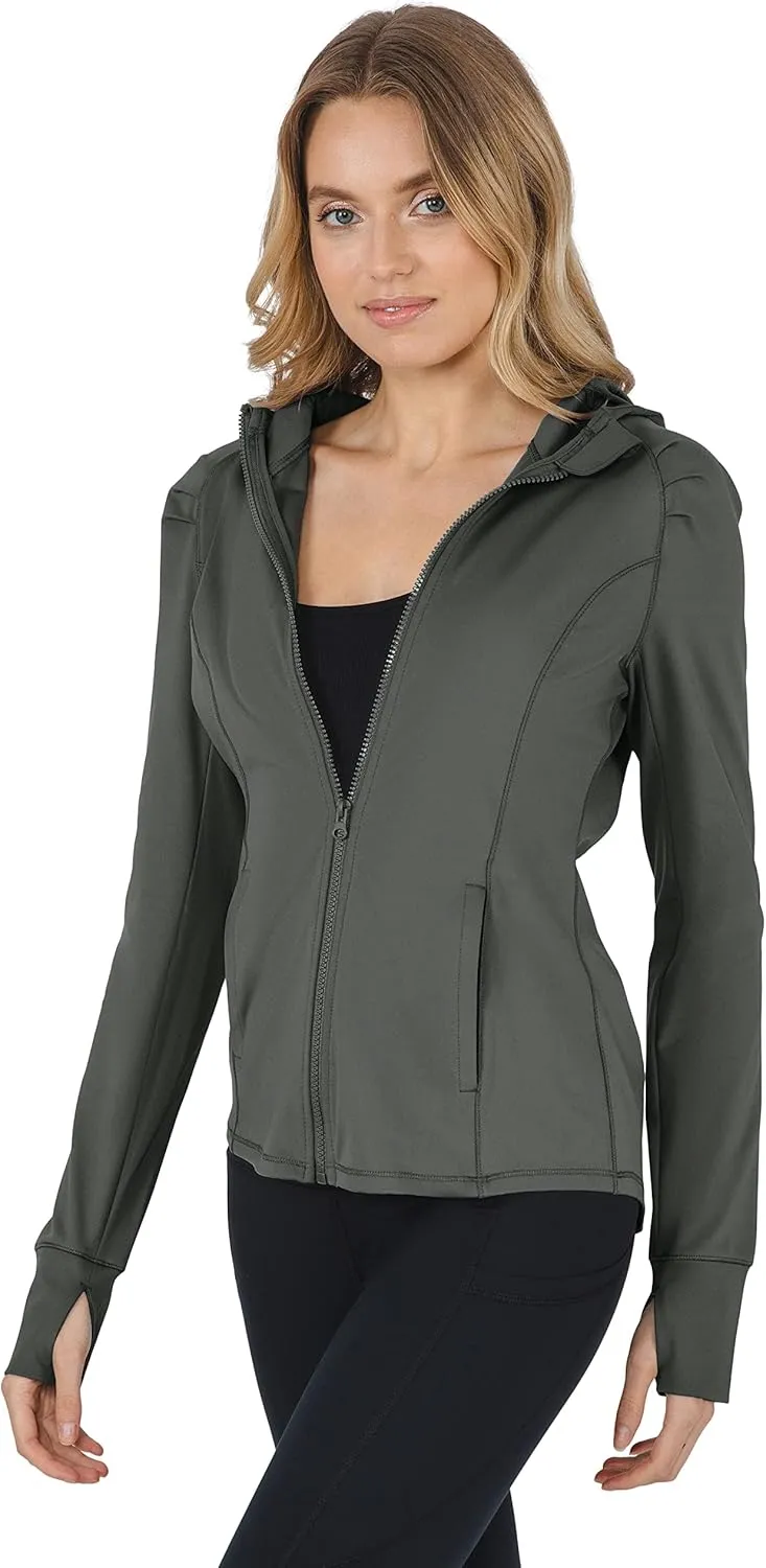 Yogalicious Full-Zip Lightweight Hooded Running Workout Yoga Lux Jacket with Pockets